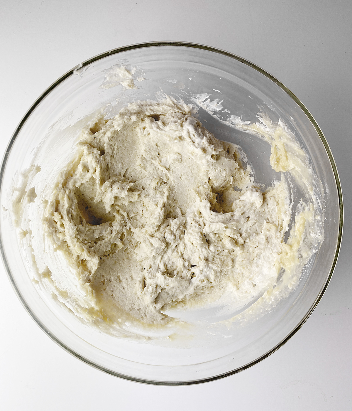 Butter biscuit batter in a mixing bowl.