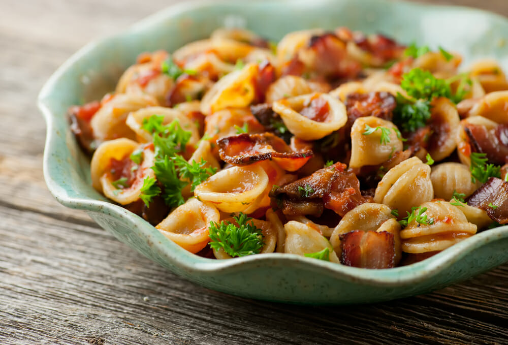 Pasta with Tomato Bacon Sauce - Framed Cooks