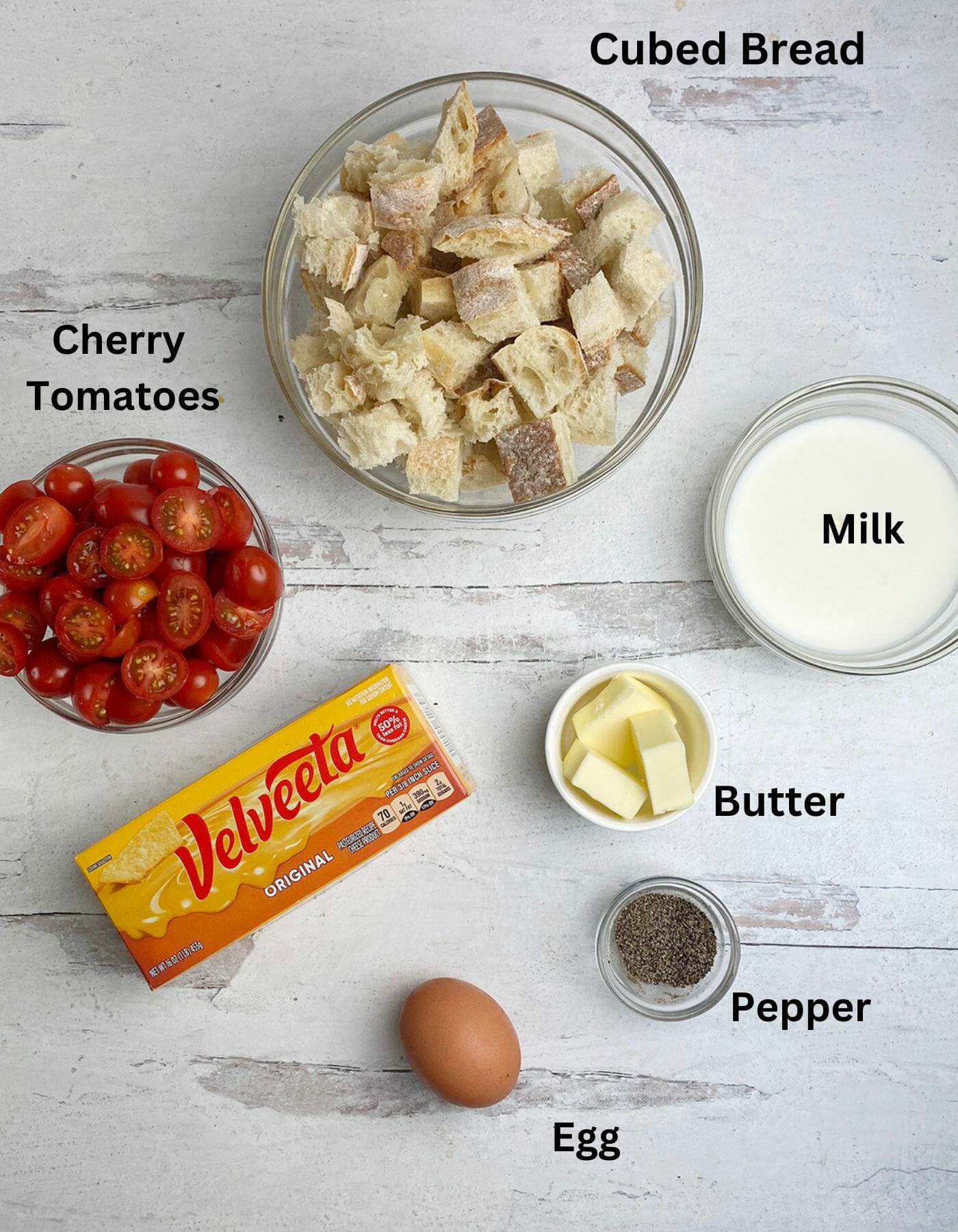 Grilled cheese bake ingredients.