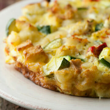 A lobster frittata on a serving plate.