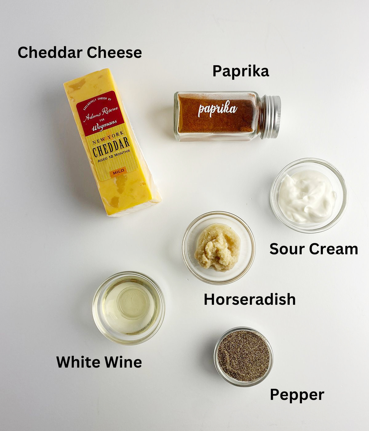 Ingredients needed for cheddar cheese spread.