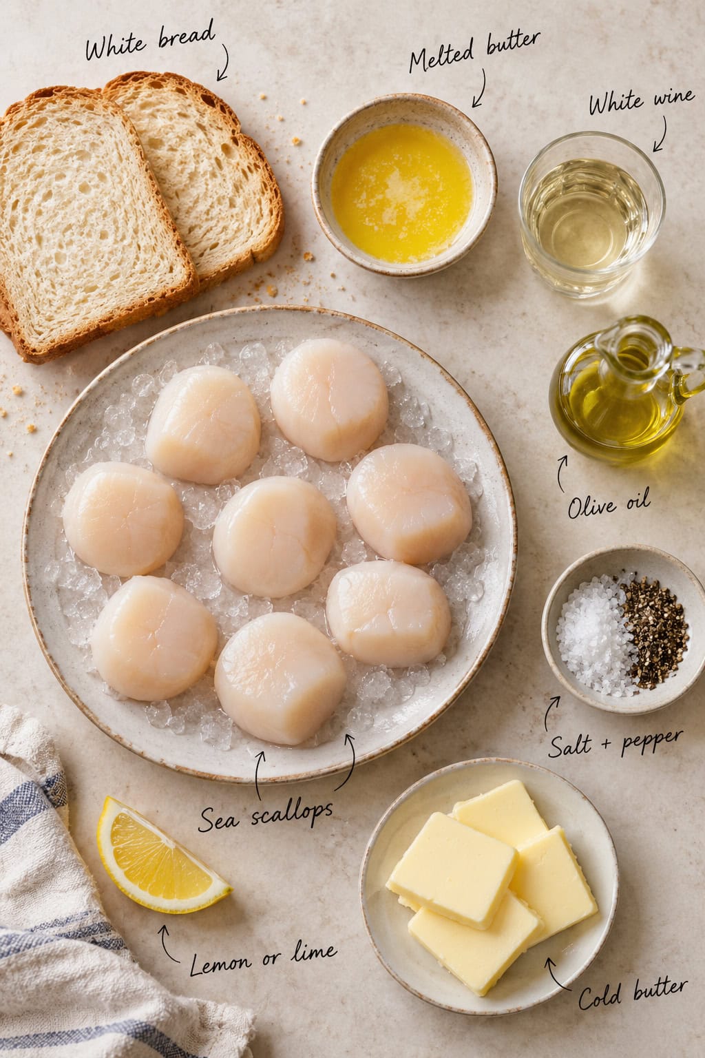 Scallops with crispy breadcrumbs ingredients.