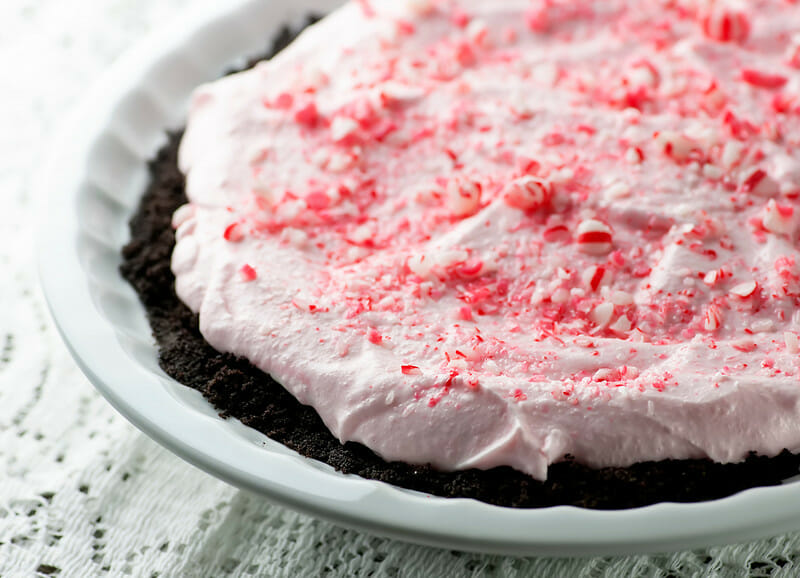 Peppermint Oreo Chiffon Pie on a table.