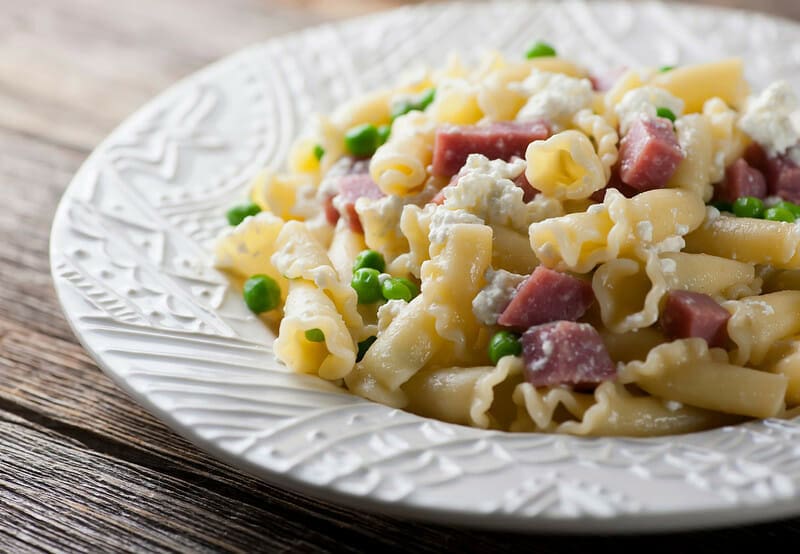 Pasta with ricotta and salami