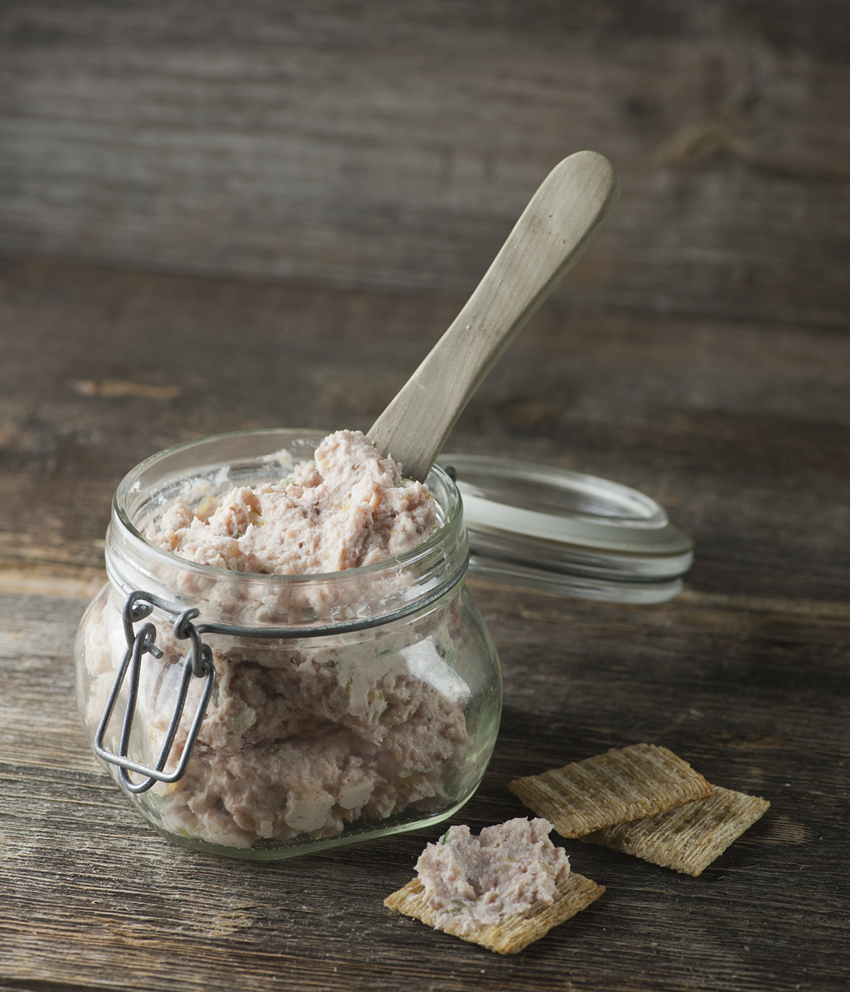 Deviled ham spread in a mason jar.