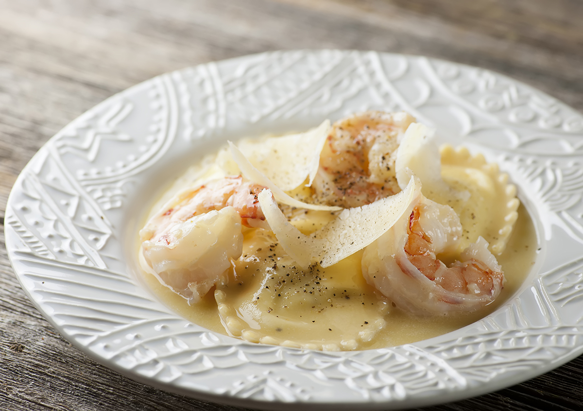 shrimp scampi ravioli Shrimp scampi ravioli on a plate.