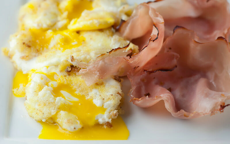 Buttered Breaded Eggs with Ruffled Ham Framed Cooks