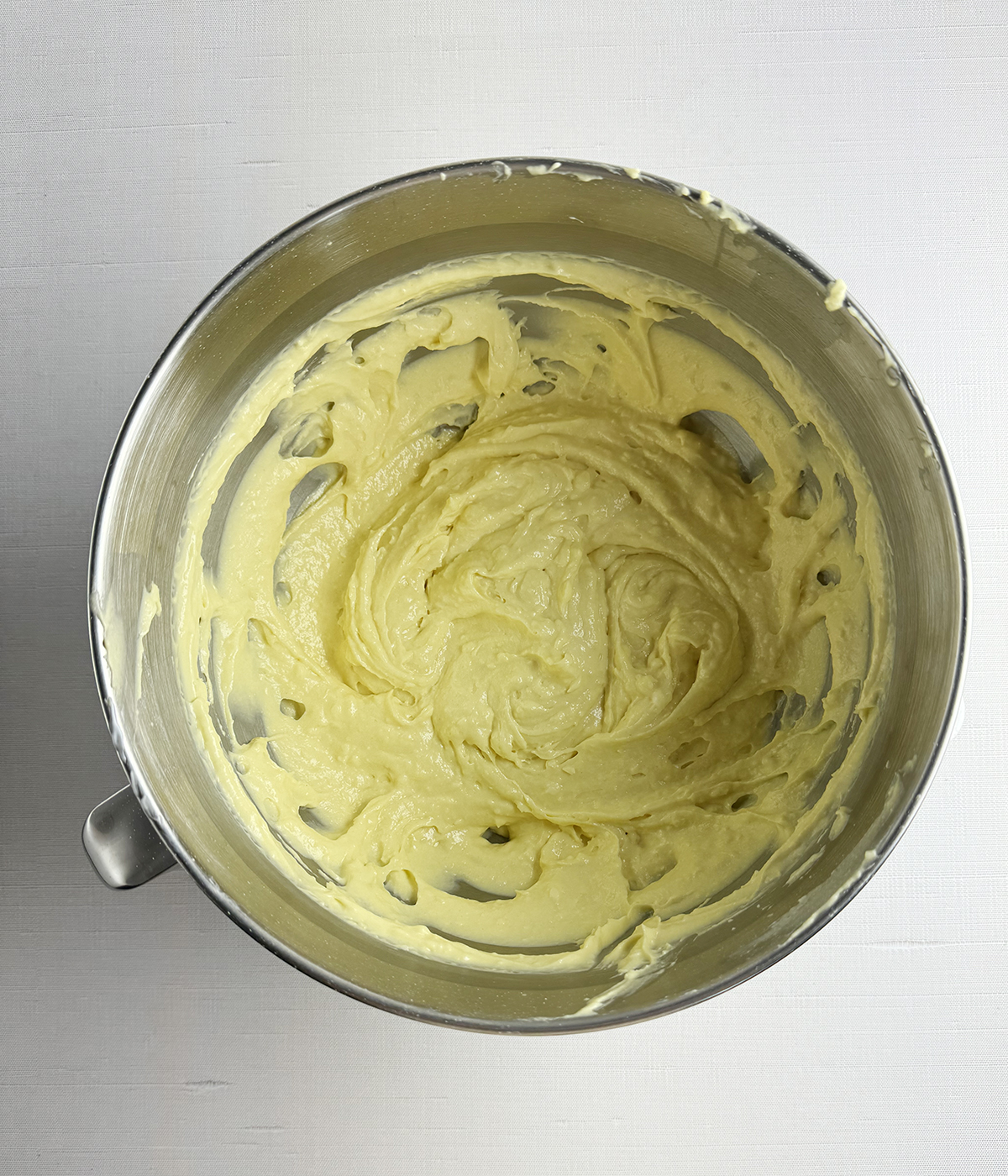 Honeybun cake batter in a mixing bowl.