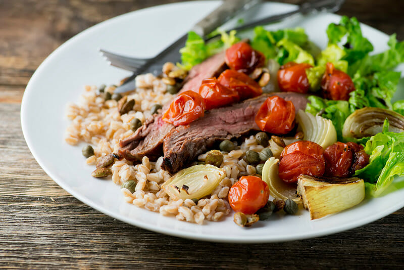 One Bowl Suppers Steak, Farro and Roasted Tomatoes Framed Cooks