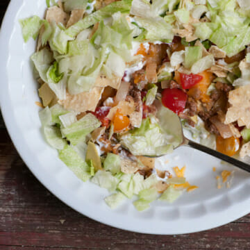 Taco pie with a spoon.