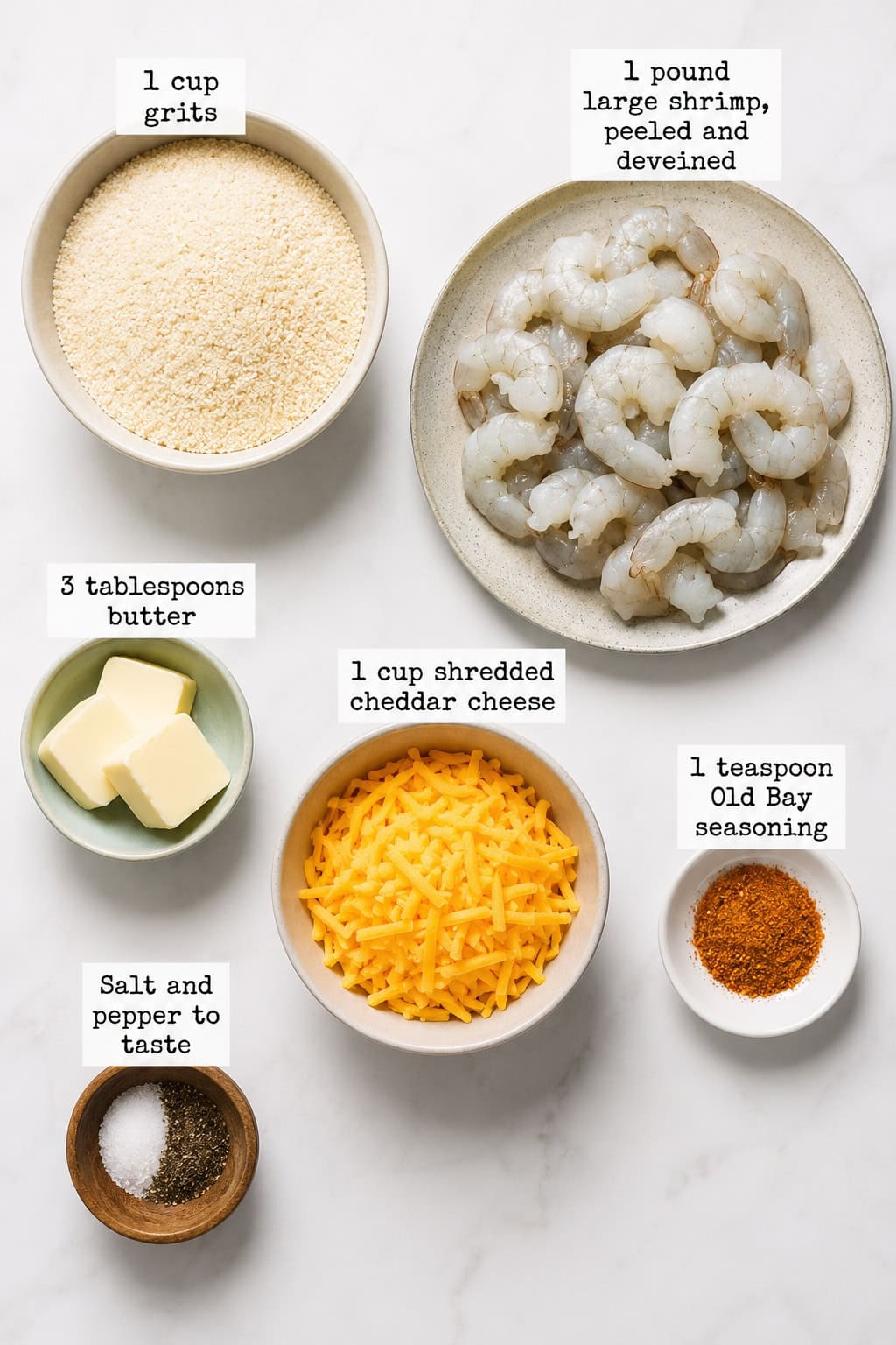 Ingredients for chopped shrimp and cheese grits.