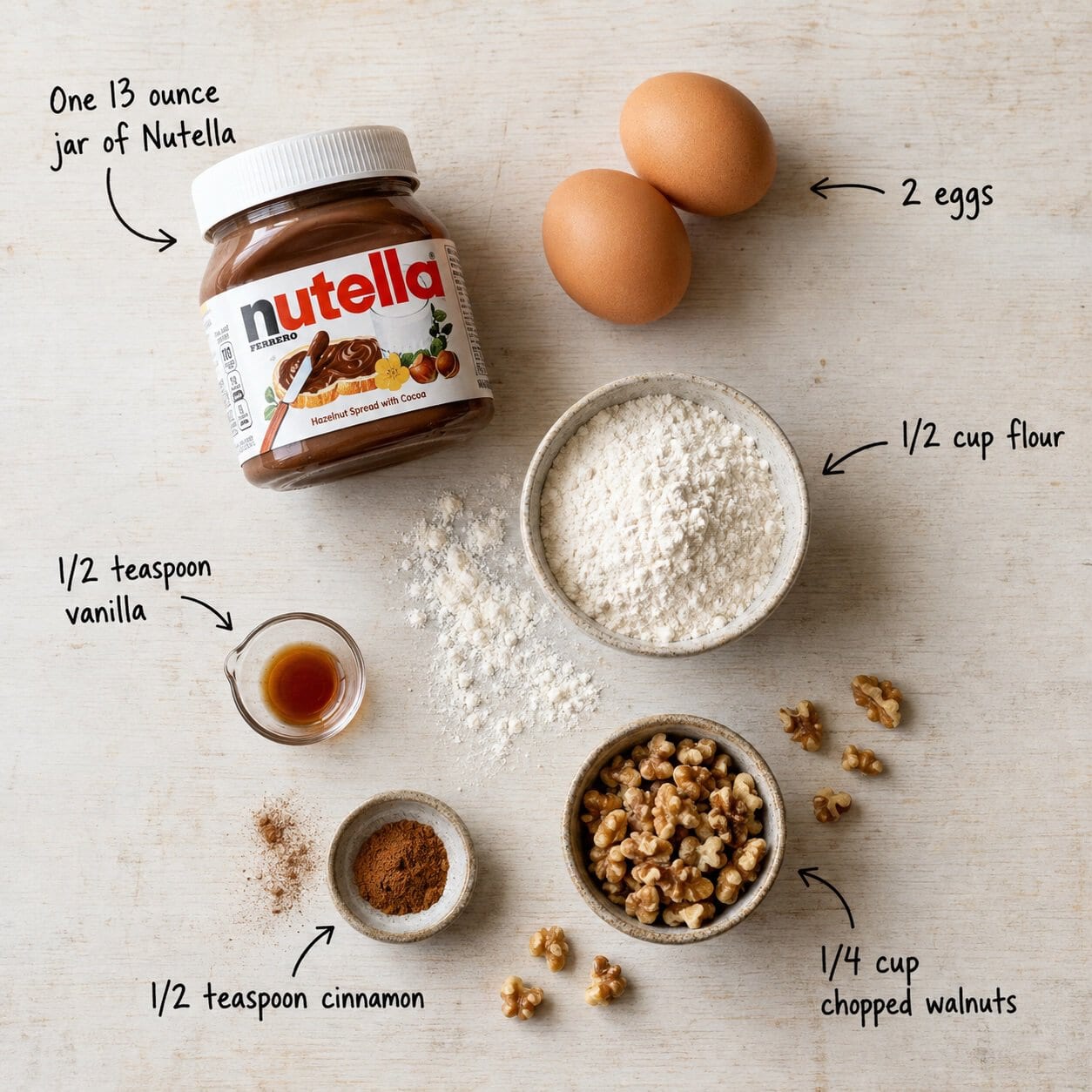 Nutella Brownies Ingredients.