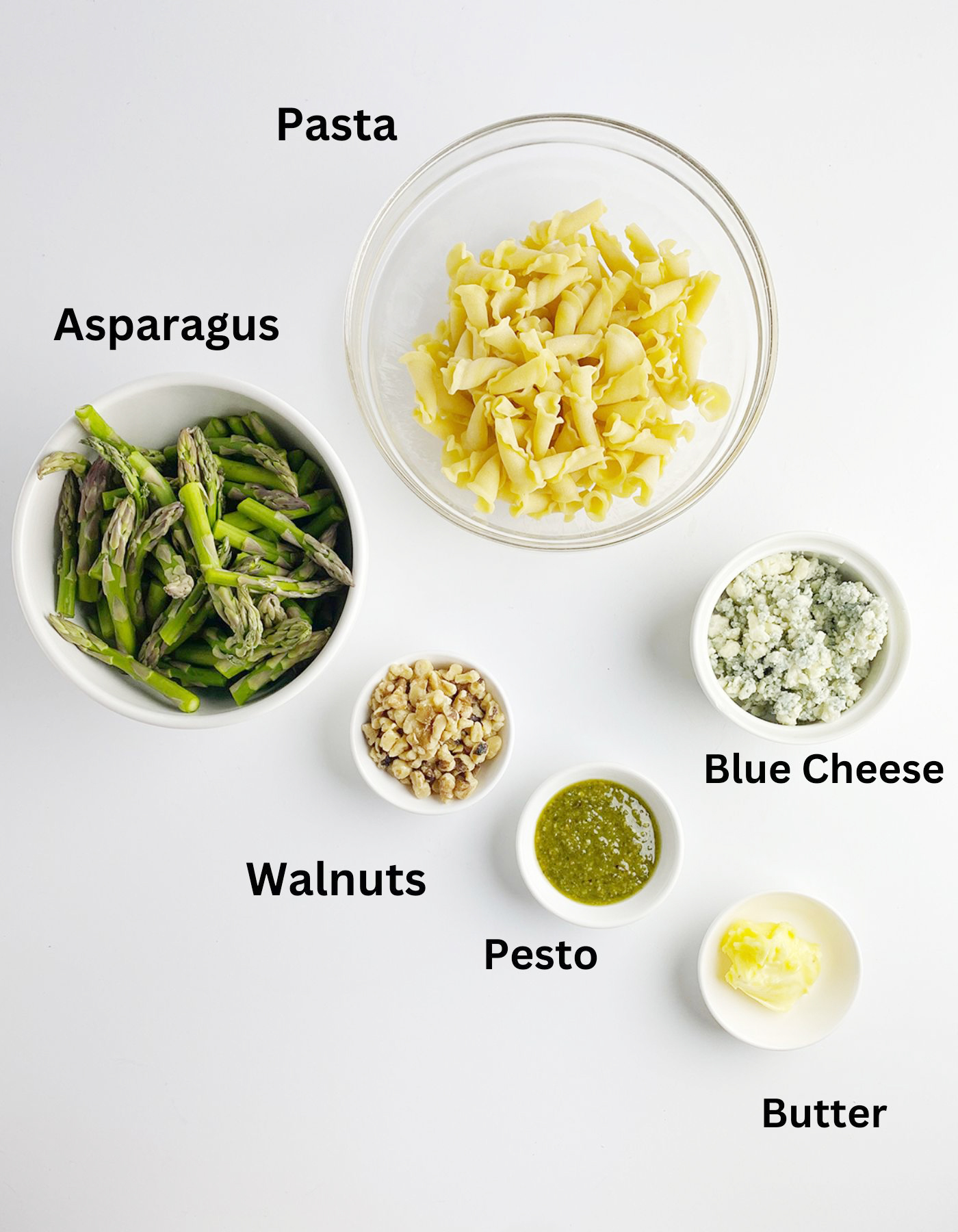 Ingredients for blue cheese pasta.