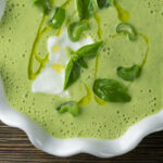 Zucchini gazpacho in a bowl.