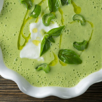 Zucchini gazpacho in a bowl.