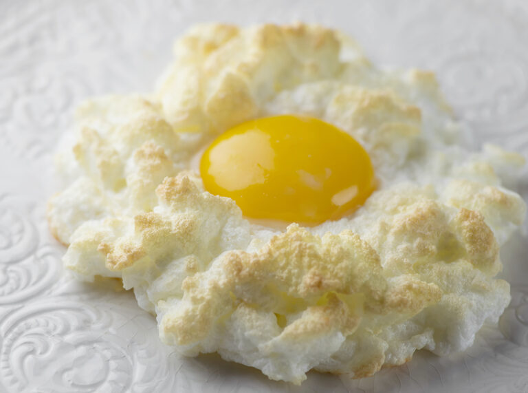Eggs in clouds on a plate.