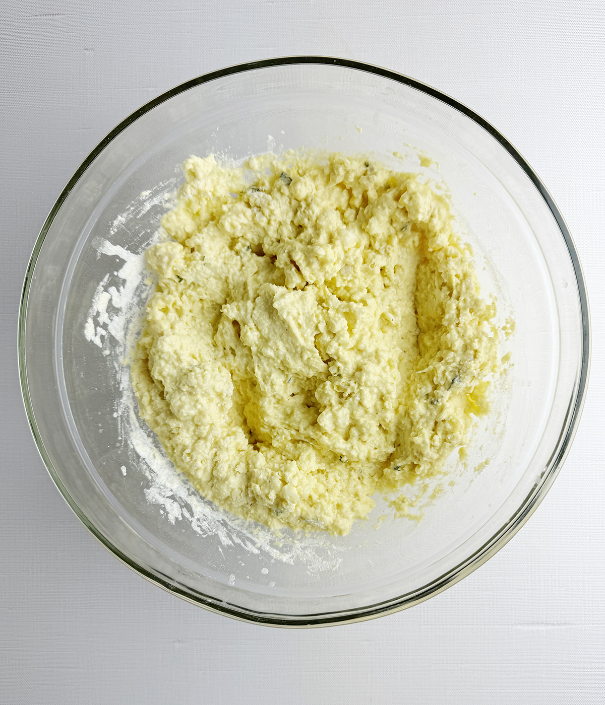 Johnny cake batter in a mixing bowl.