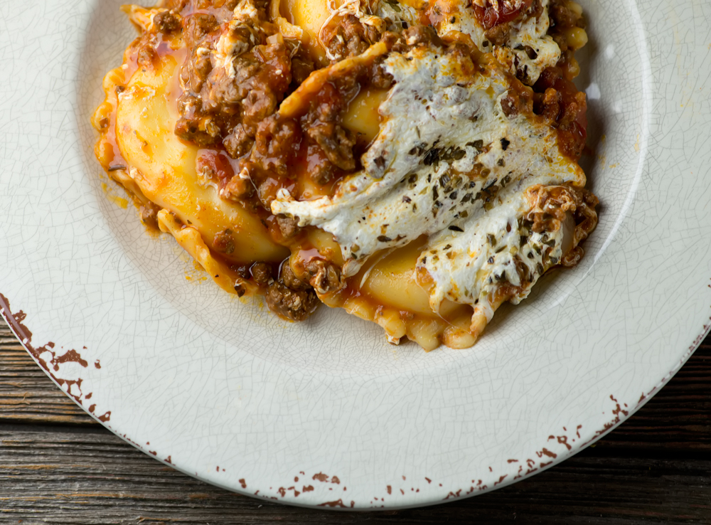 Ravioli lasagna on a plate.