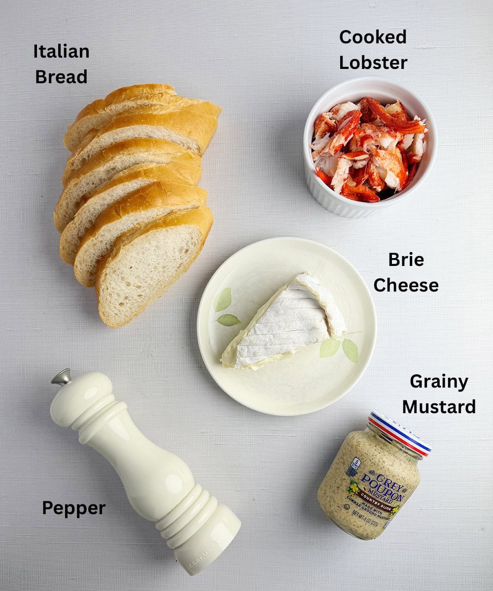 Ingredients for Lobster Grilled Cheese Sandwiches.