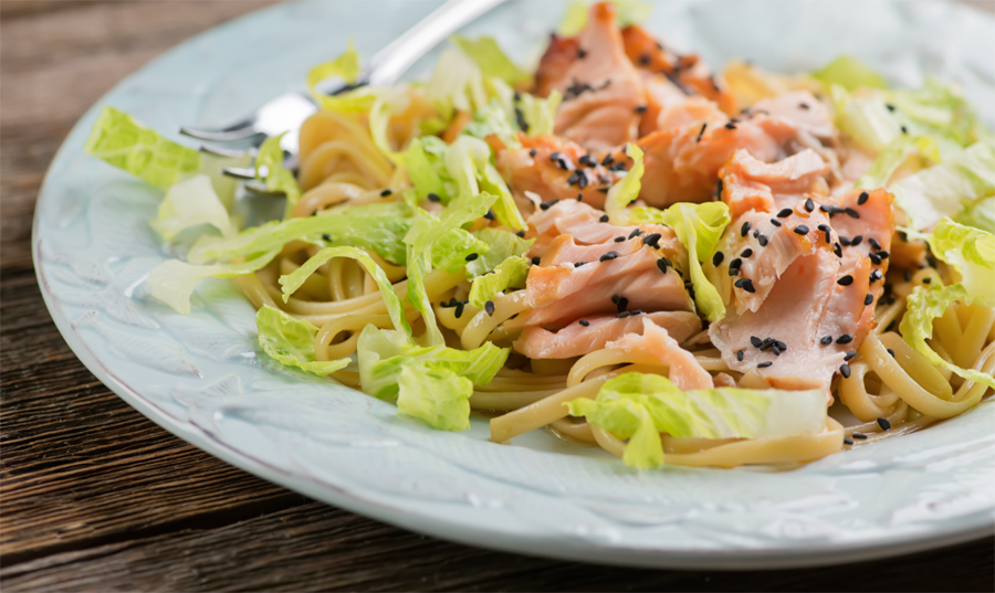 Flaked Salmon with Sesame Noodles - Framed Cooks