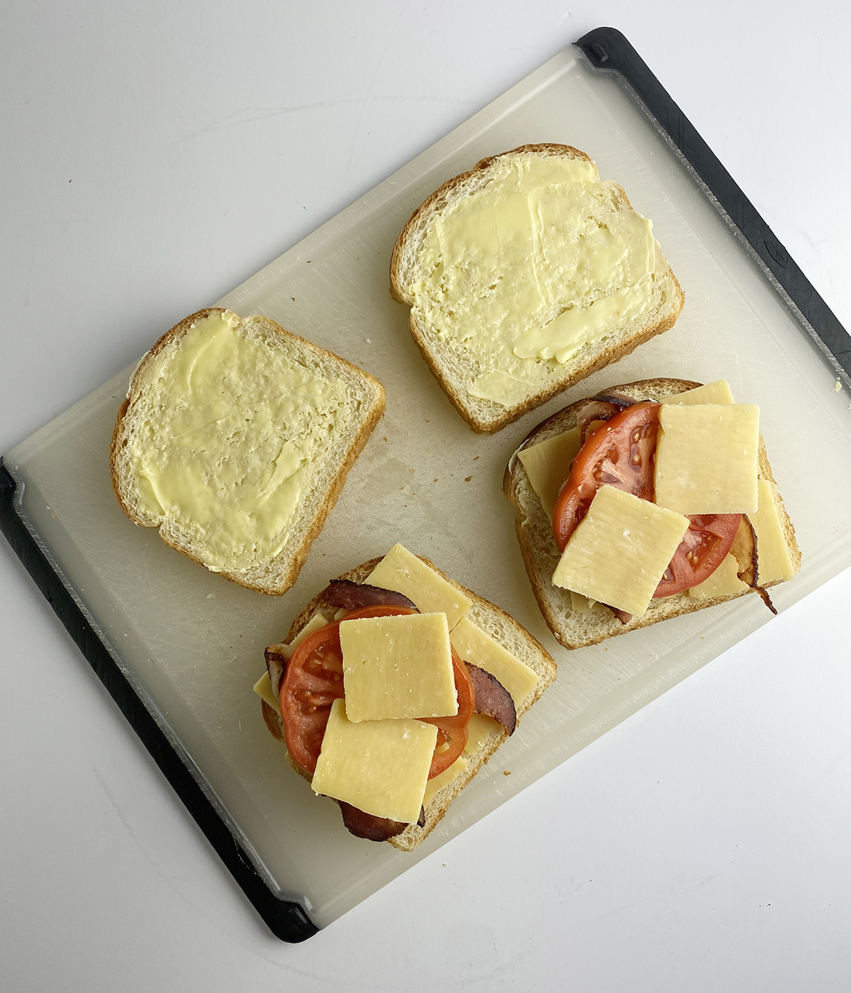 Irish grilled cheese assembled and ready to grill.