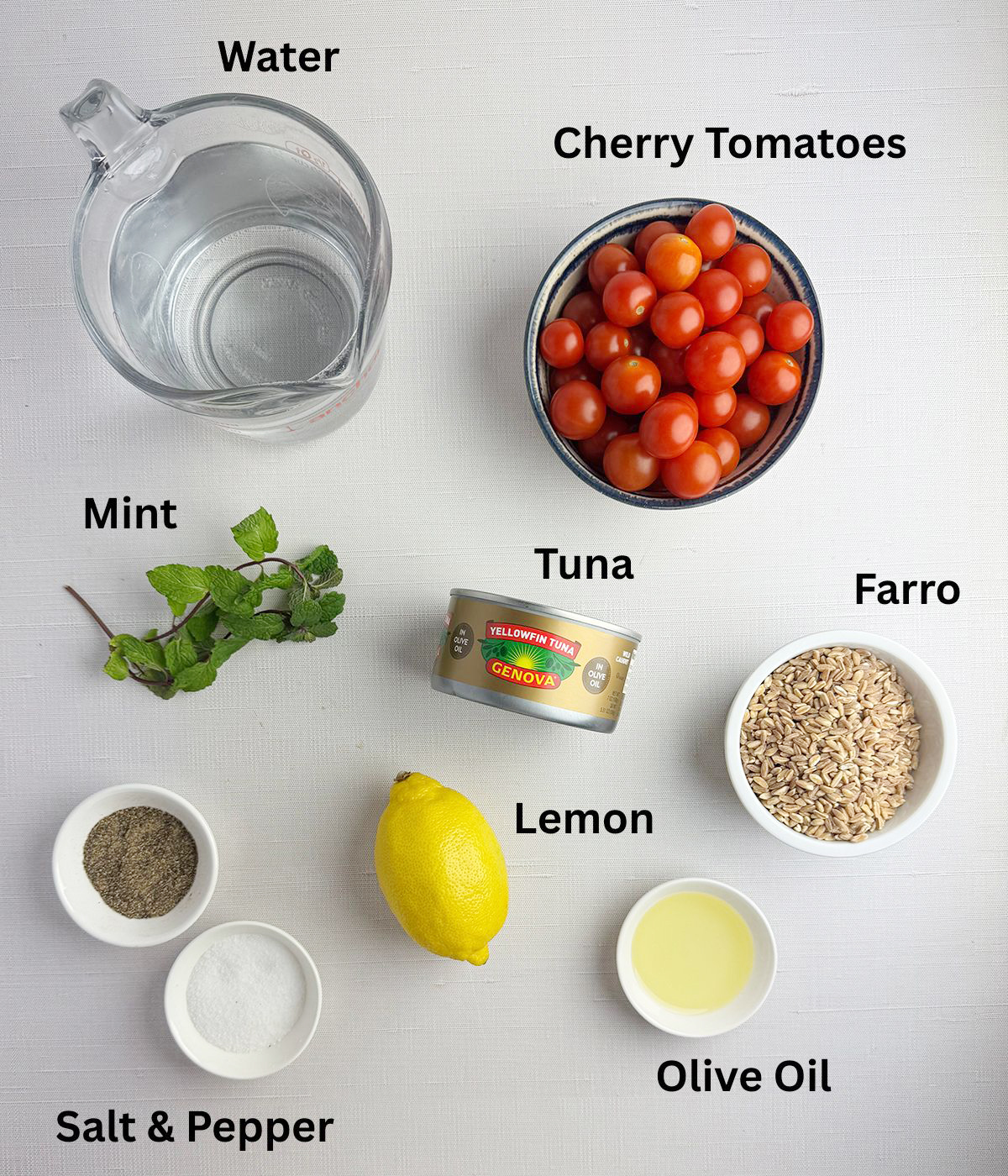 Ingredients for Tuna Farro Salad.
