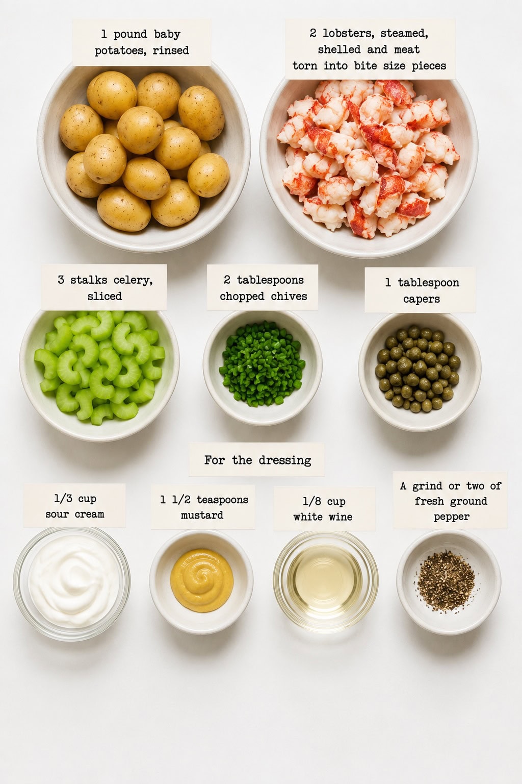 Ingredients for lobster potato salad.