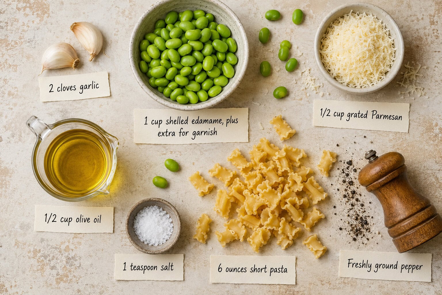 Edamame pesto ingredients.