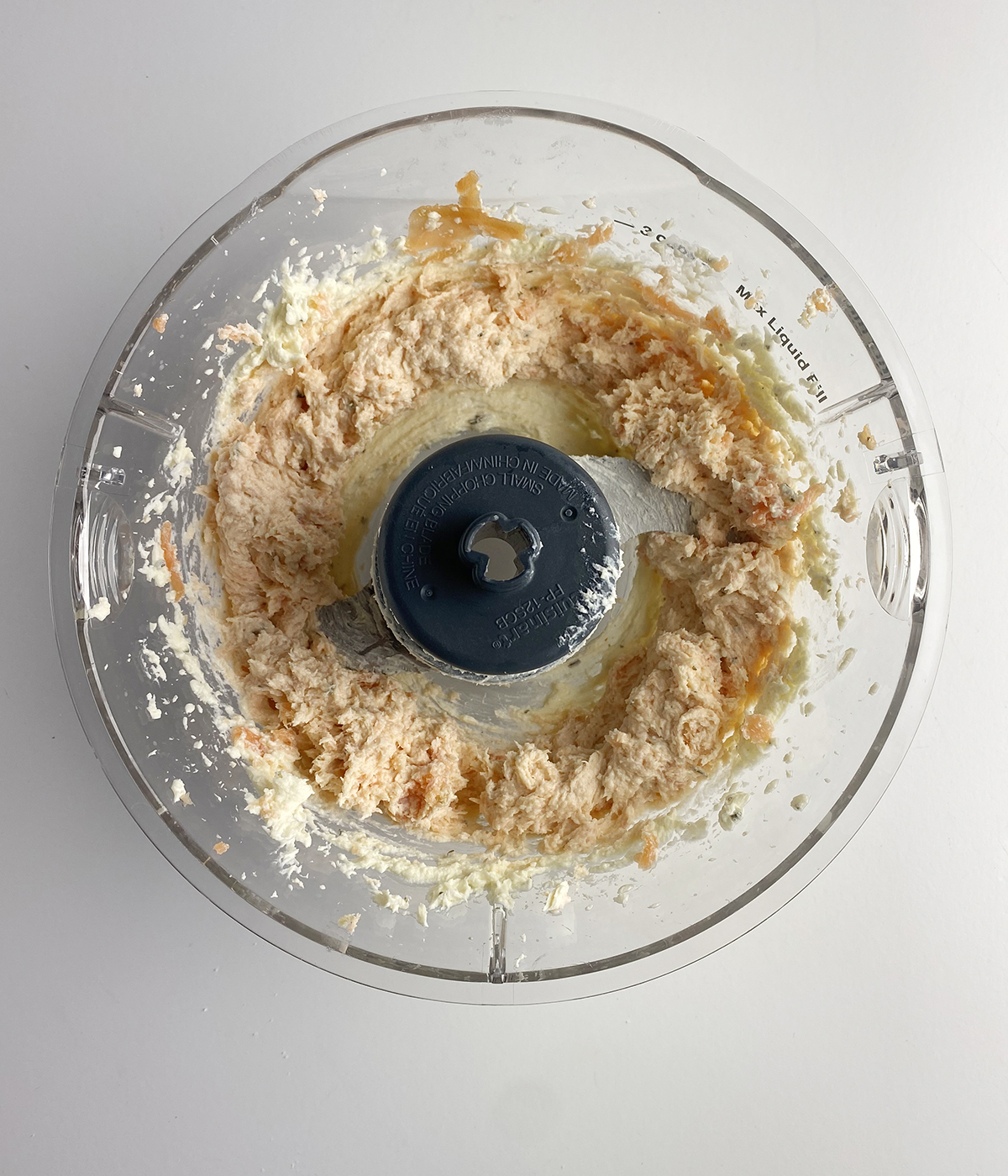 Smoked salmon spread in a food processor.