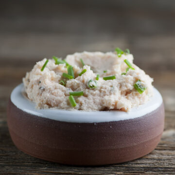 Smoked salmon spread in a small bowl.