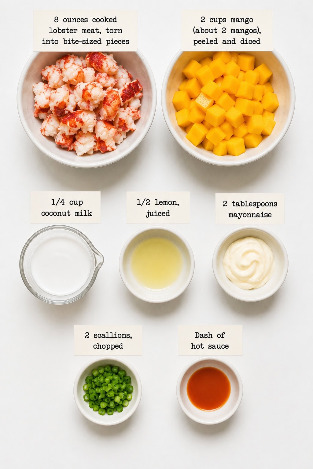 Lobster mango salad ingredients.