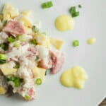 Easy mango lobster salad on a plate.