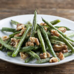 Roasted green beans with walnuts.