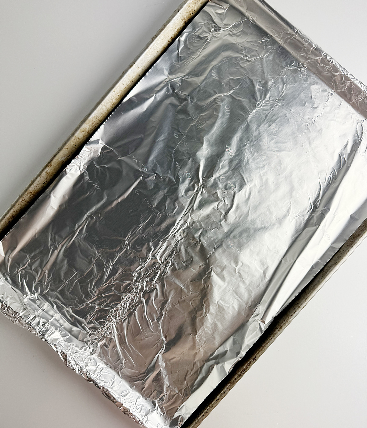 Baking pan lined with foil.