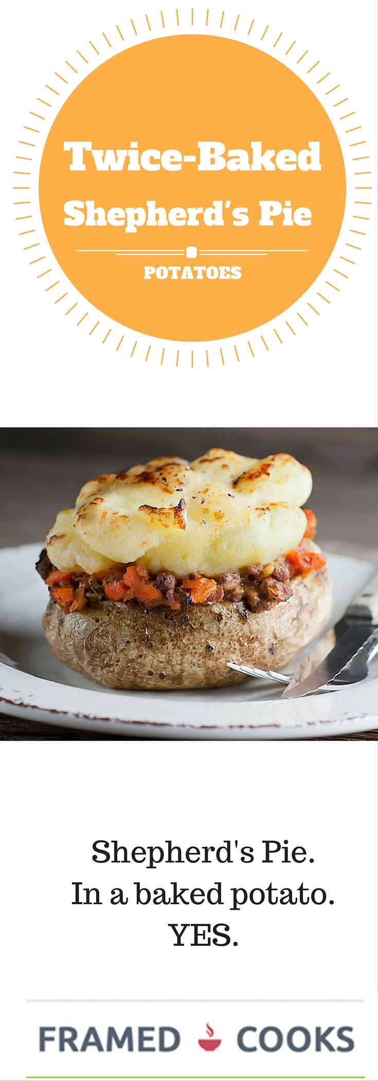 This easy recipe for twice baked shepherd's pie potatoes stuffs a potato with shepherd's pie fixings and tops it with mashed potato!