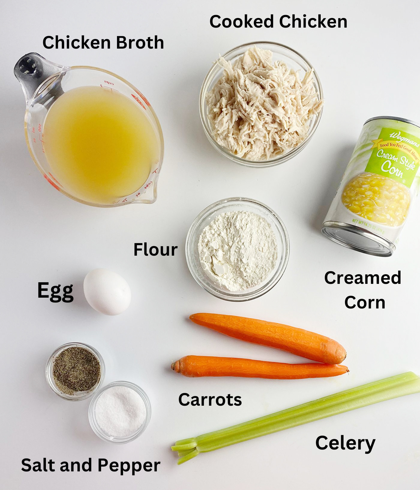 Ingredients needed to make chicken soup with baby dumplings.