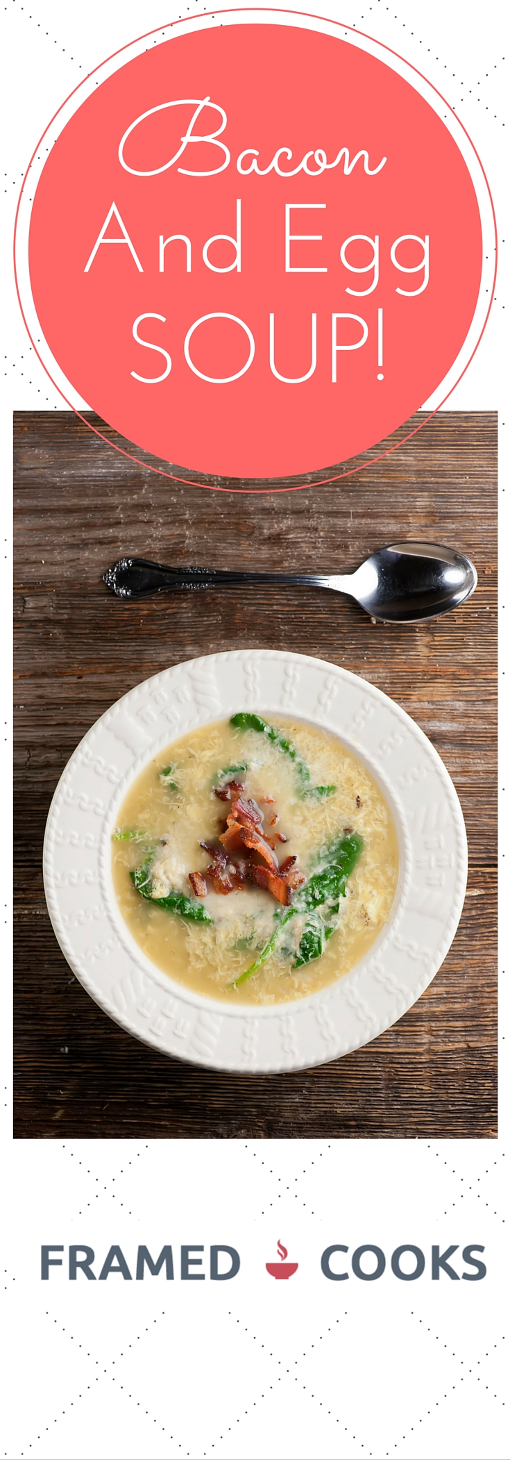 Turn everyone's favorite breakfast into lunch with this easy recipe for bacon and egg soup! With a little spinach and cheese in the mix as well.