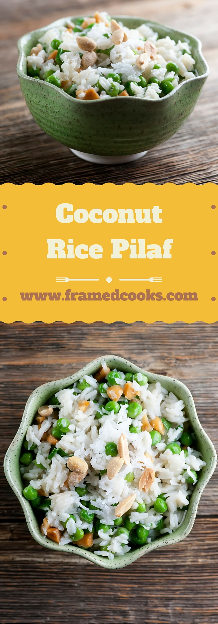 Jazz up your rice with this easy recipe for coconut rice pilaf, fill with peas and peanuts and creamy coconut flavor. A great side dish!