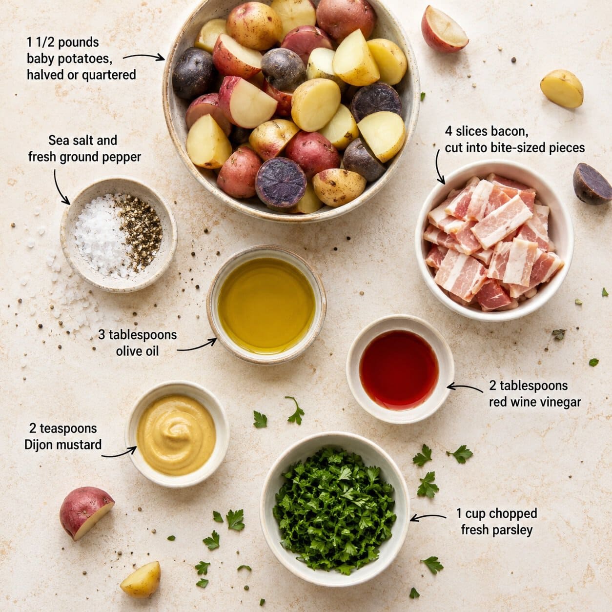 Bacon potato Salad ingredients.