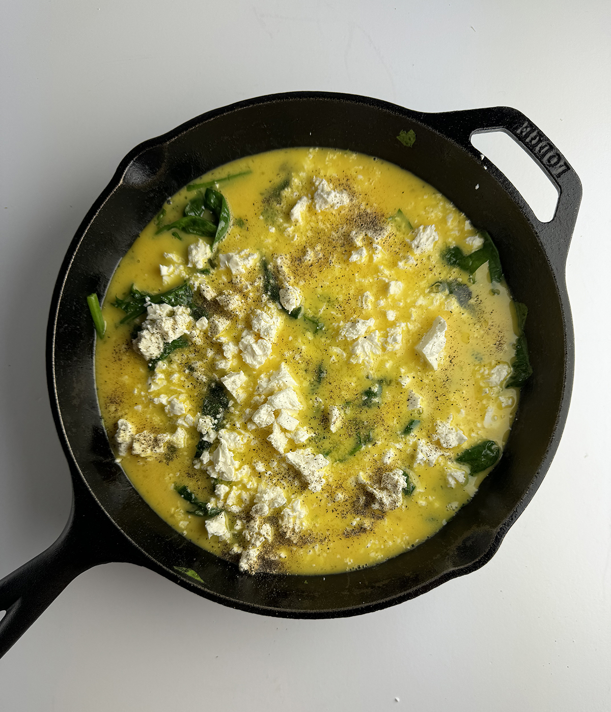 Feta Spinach Frittata ready for the oven.