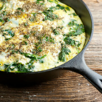 Feta Spinach Frittata in a skillet.