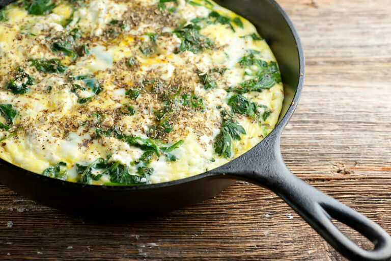 Feta Spinach Frittata in a skillet.