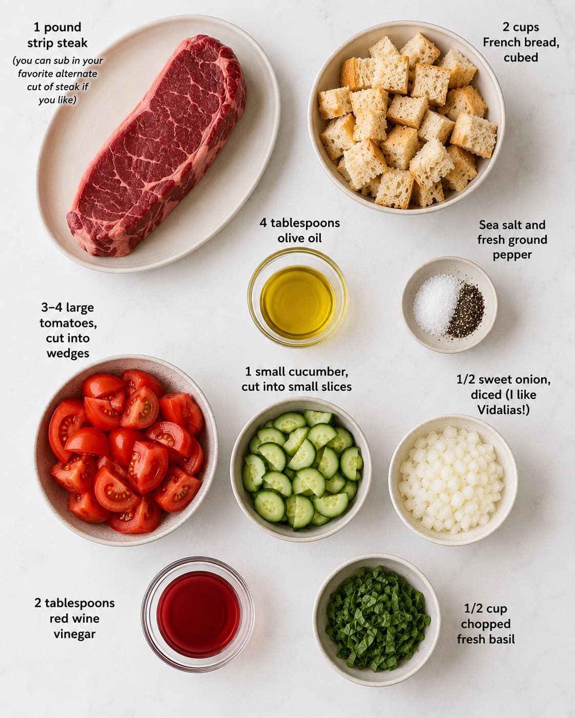 Steak Panzanella Salad ingredients.