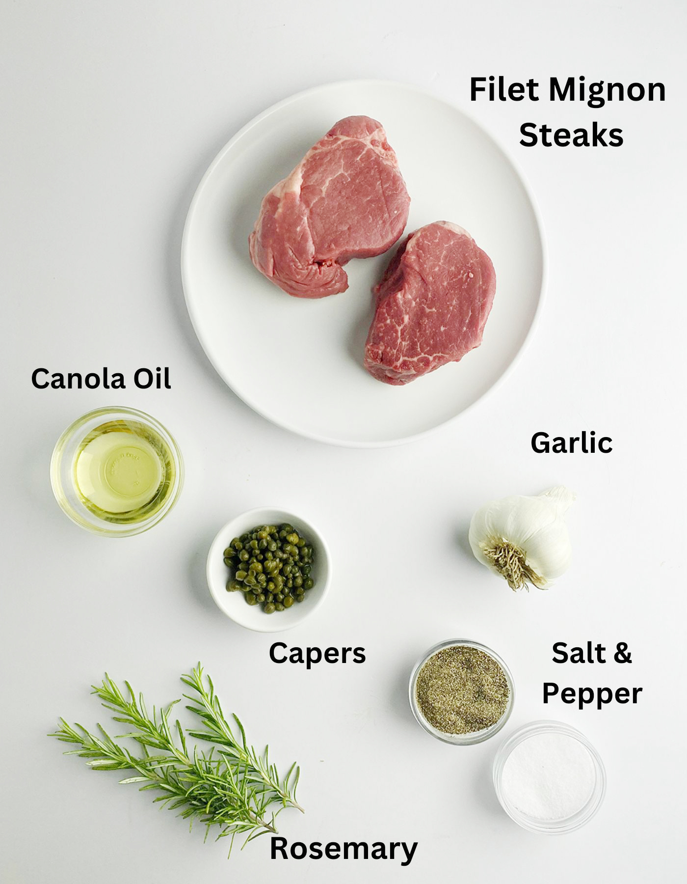 Ingredients needed for seared steak tartare.