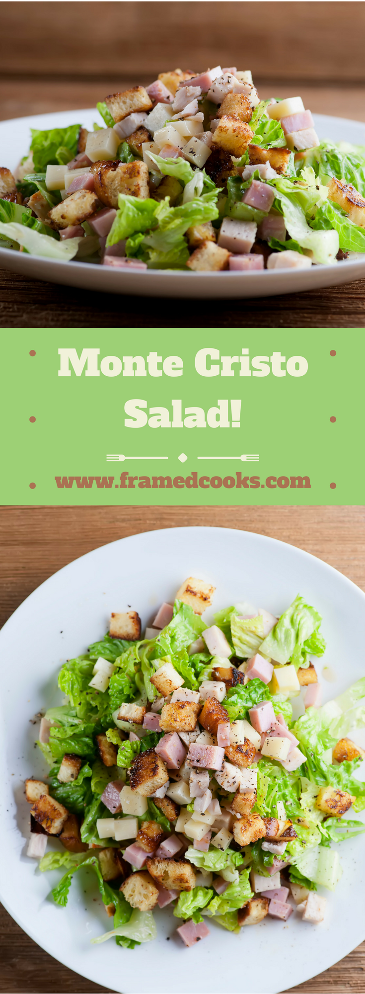 This monte cristo salad is everything you love about the classic ham, swiss and turkey grilled cheese sandwich, this time in salad form!