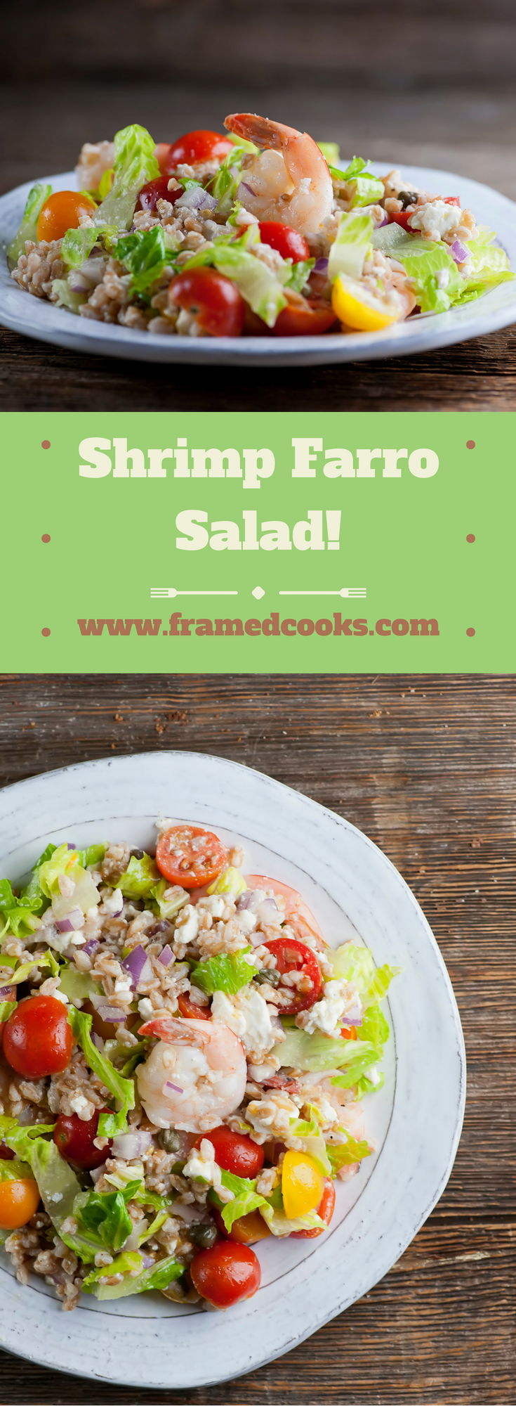 This recipe for shrimp farro salad features feta cheese, mint and tomatoes for a delectable lunch or light supper!