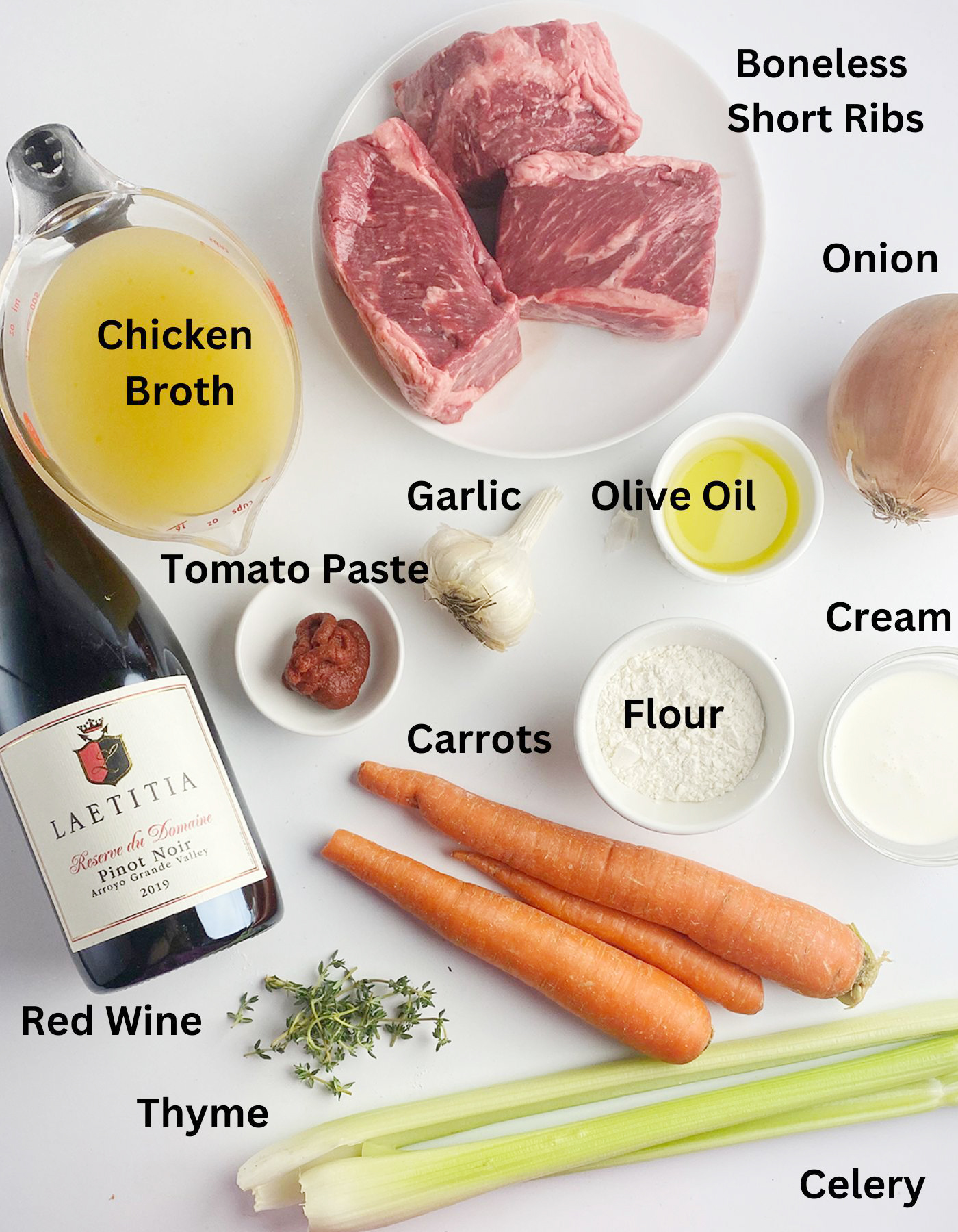 Ingredients you need to make red wine short ribs.