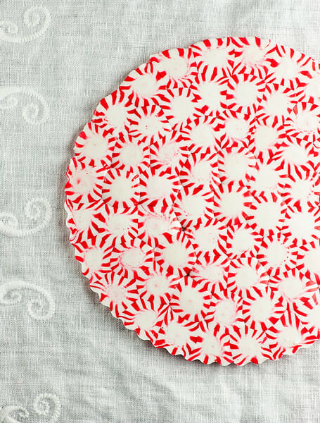 Peppermint plate on a white cloth.