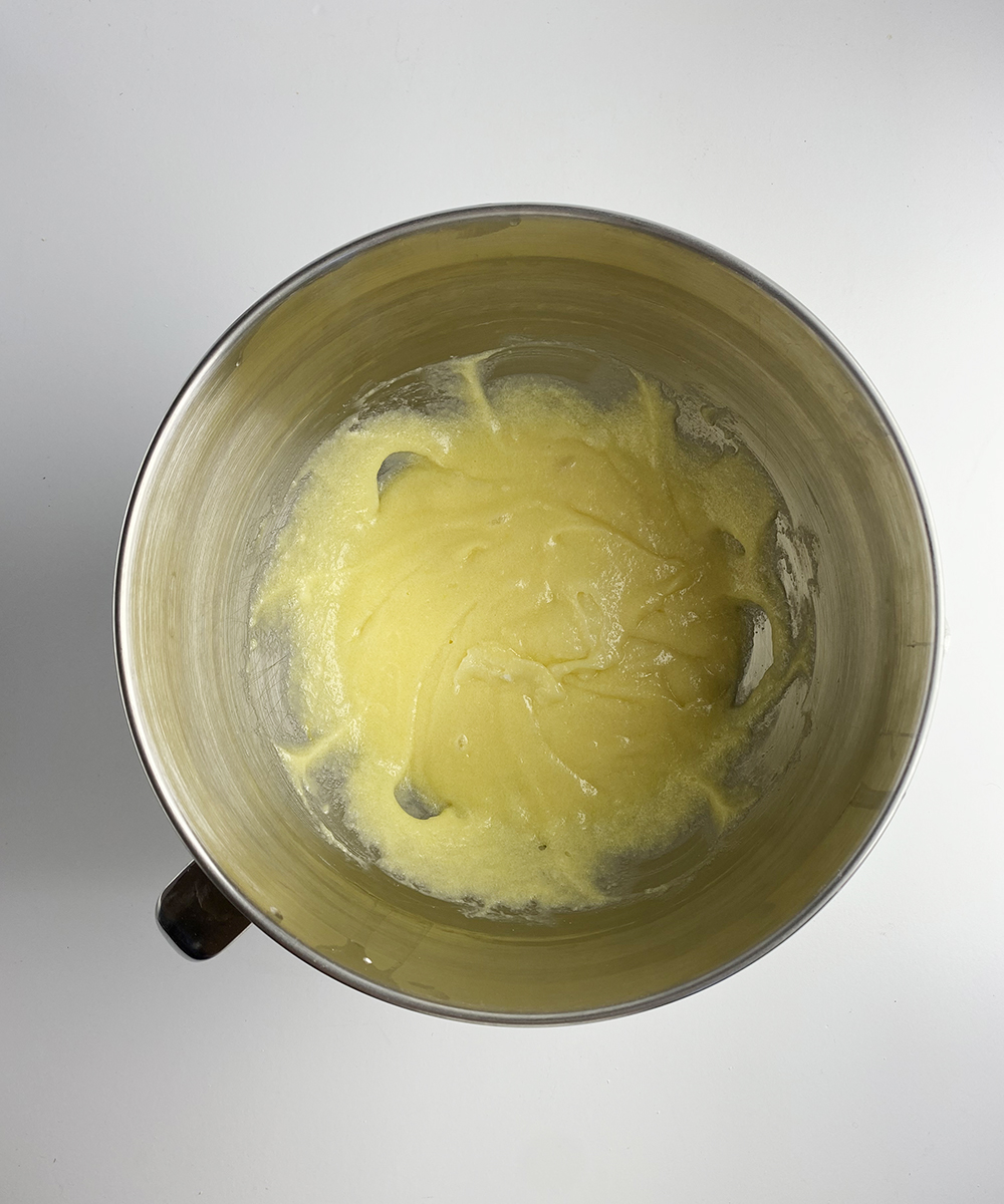 Butter and sugar mixture in a bowl.