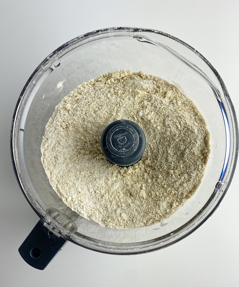 Crumb cake topping in a food processor.